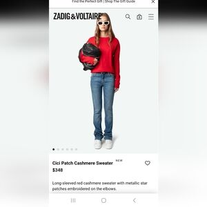 NWT Zadig & Voltaire Cici Patch Cashmere Sweater in Light Blue